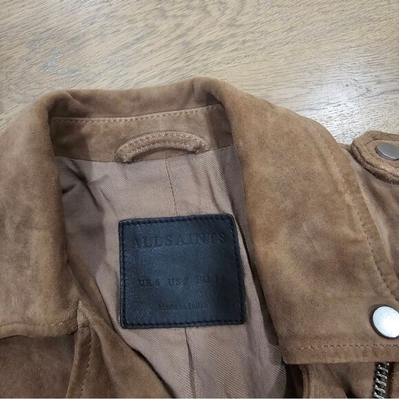 All Saints plait Balfern Suede Moto biker Jacket - Picture 4 of 7